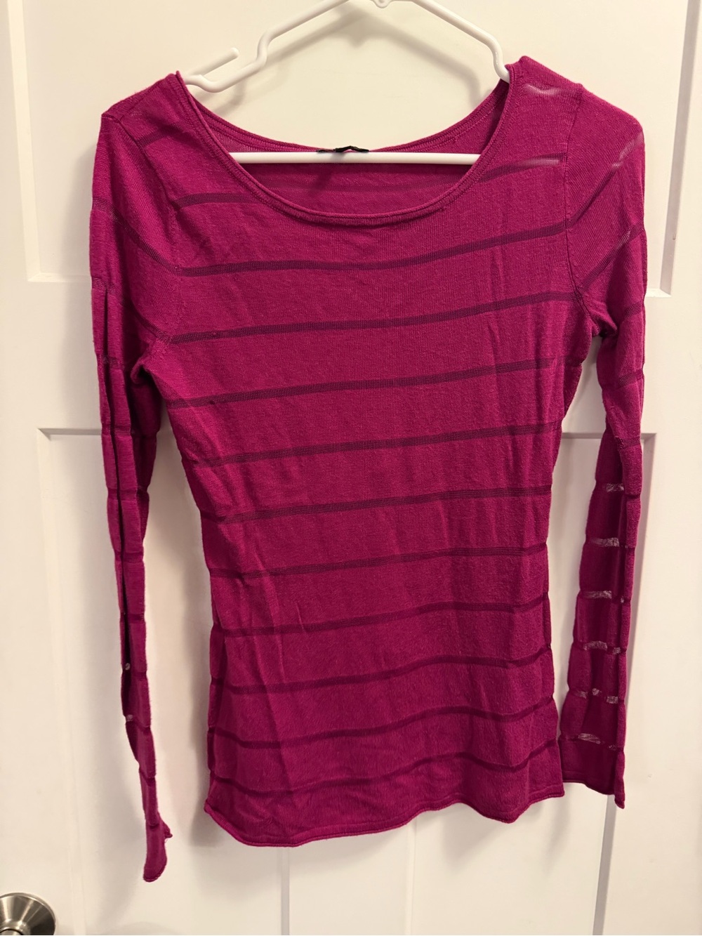 Express Women’s Long Sleeve Striped Knit Top - Fuchsia Pink